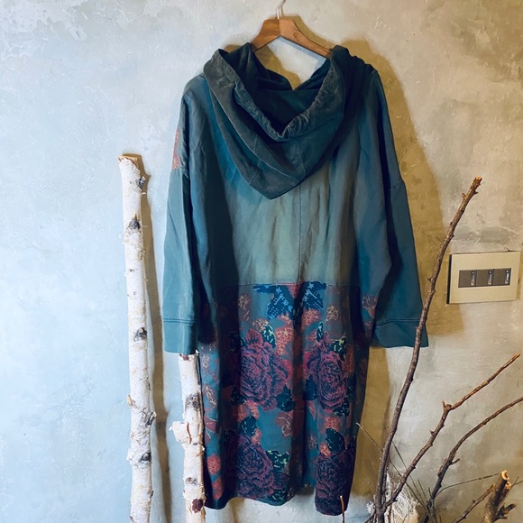 Oversized sweatshirt hoodie dress printed green - Picture 6 of 8